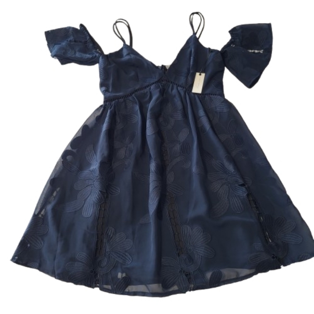 Lovers + Friends Wishful Mini Dress Navy Blue‎ Floral V Neck Feminine Strappy S